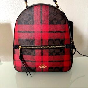 Coach Jordyn Red and Black Plaid Backpack, Preowned